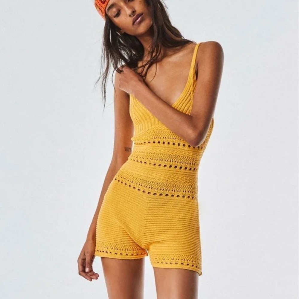 Zara Crochet Romper Yellow Size Large